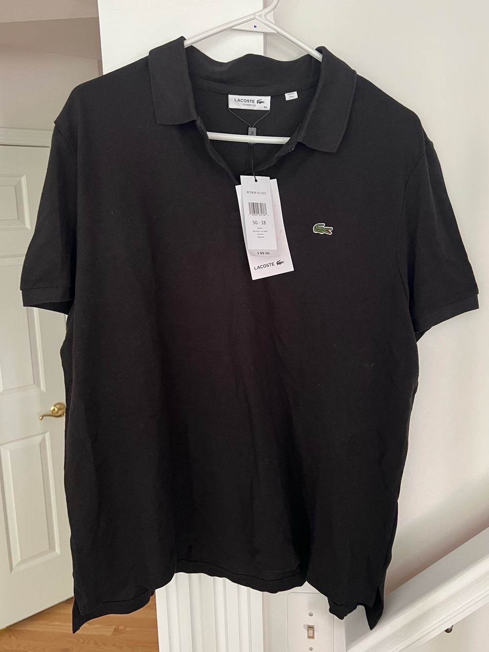 NWT Lacoste Classic Fit Black Polo with Green Crocodile Logo Size 50